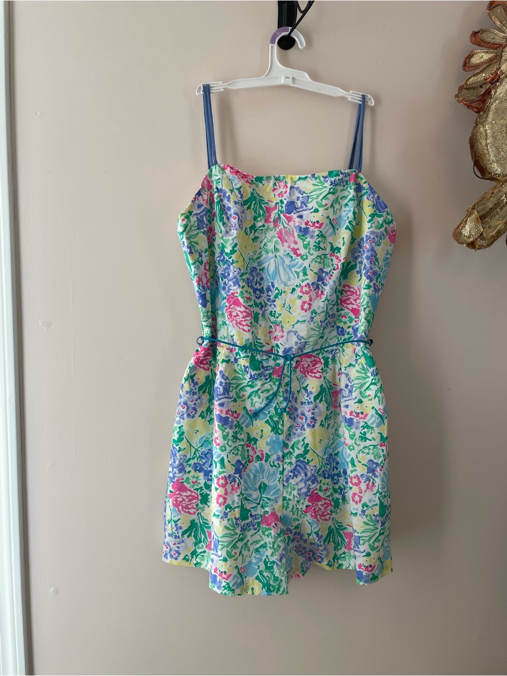 Sea Waves Floral Playsuit/Romper in Bright Multi Cotton w Smocked Sides Back Zip